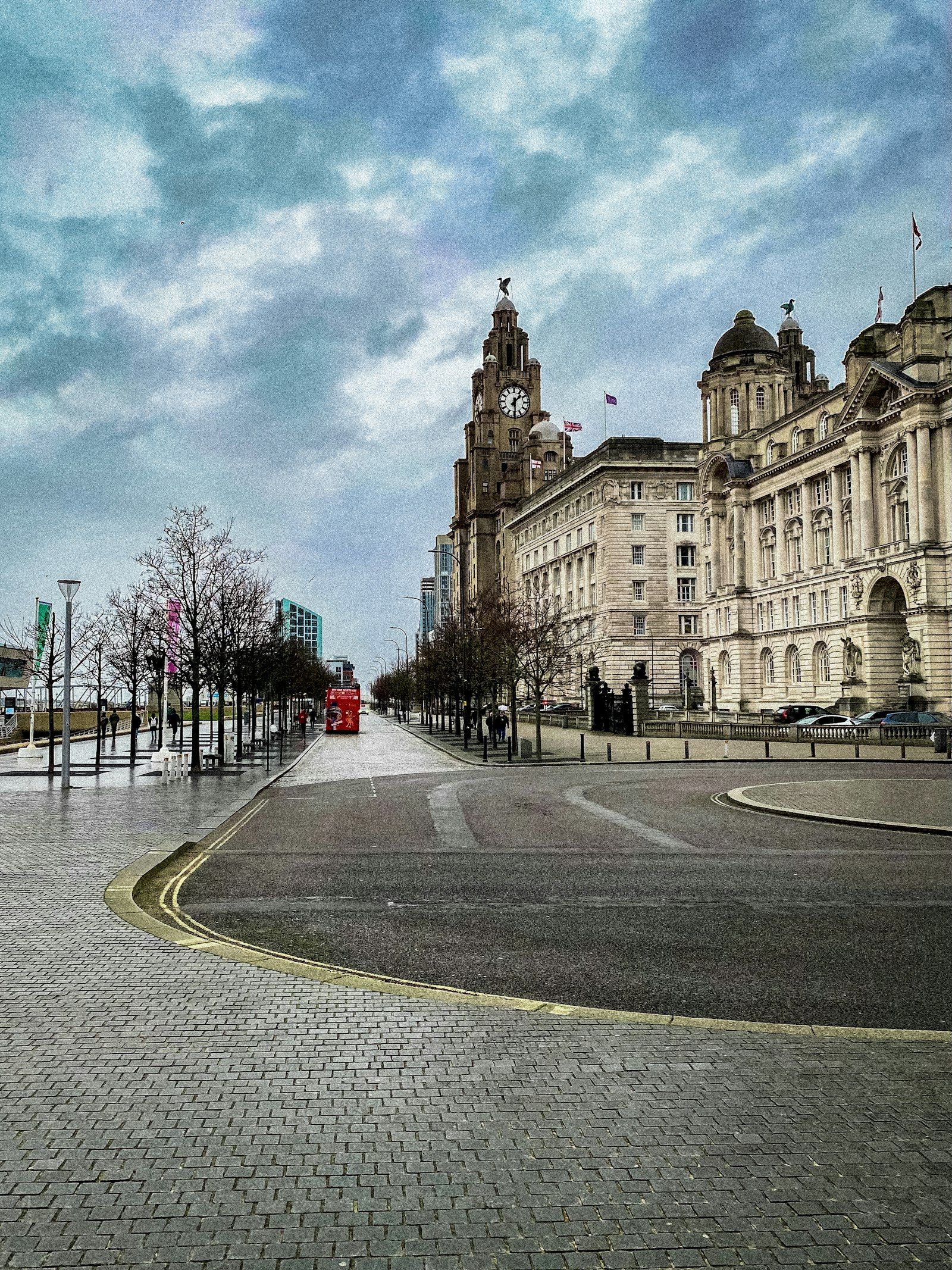 The Royal Liver Building and the Pier Head on a wet Liverpool day