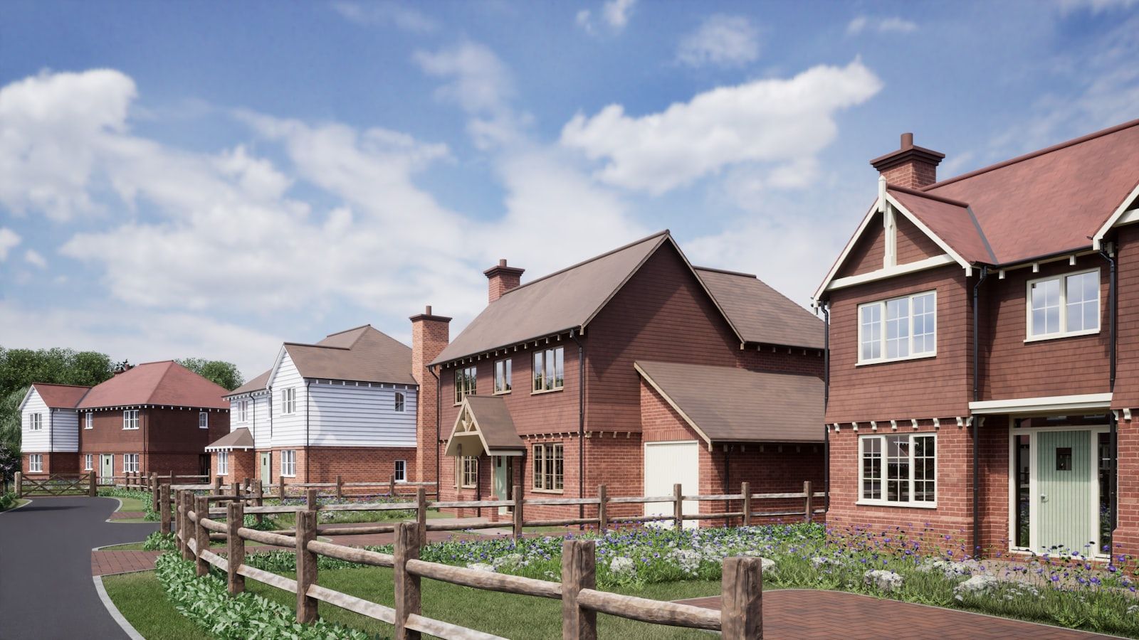 New red-brick houses on a recently built development